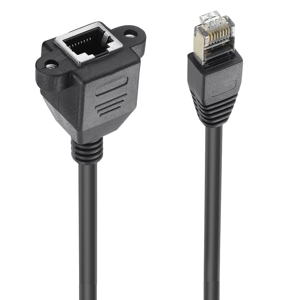 Image of SANCY 1.5 Meter RJ45 Ethernet Cable - Male to Female Screw Panel Mount, 8-Pin Extension, Pure Copper Shielded, LAN Network Cable for Wall Mounting