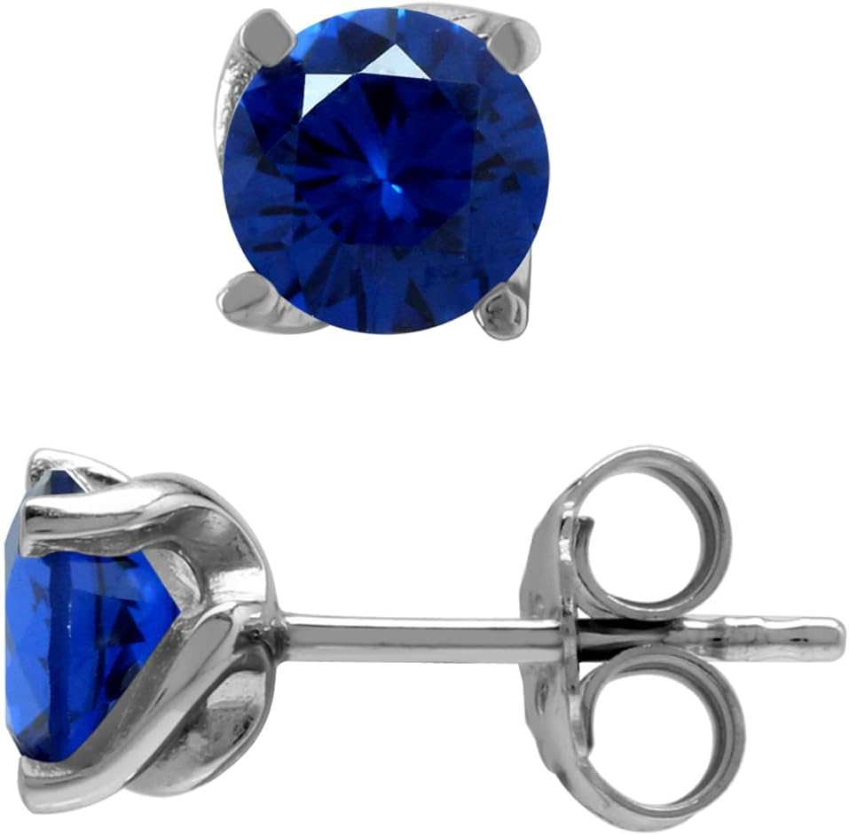 Silvershake 6MM Round Shape Birthstone Gemstones White Gold Plated or Yellow Gold Plated 925 Sterling Silver Business Attire Minimalist Stud Earrings for Women or Teens