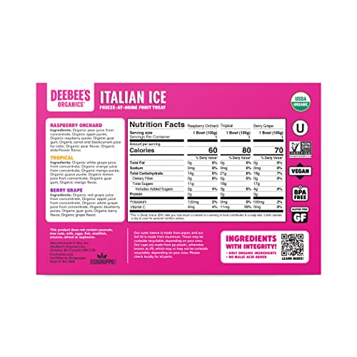 Deebee's Organics Italian Ice Variety Pack, Spoonable Treat Bursting With Real Fruit, No Refined Sugar, No Artificial Flavors Or Colors (Pack Of 6) #TOP7