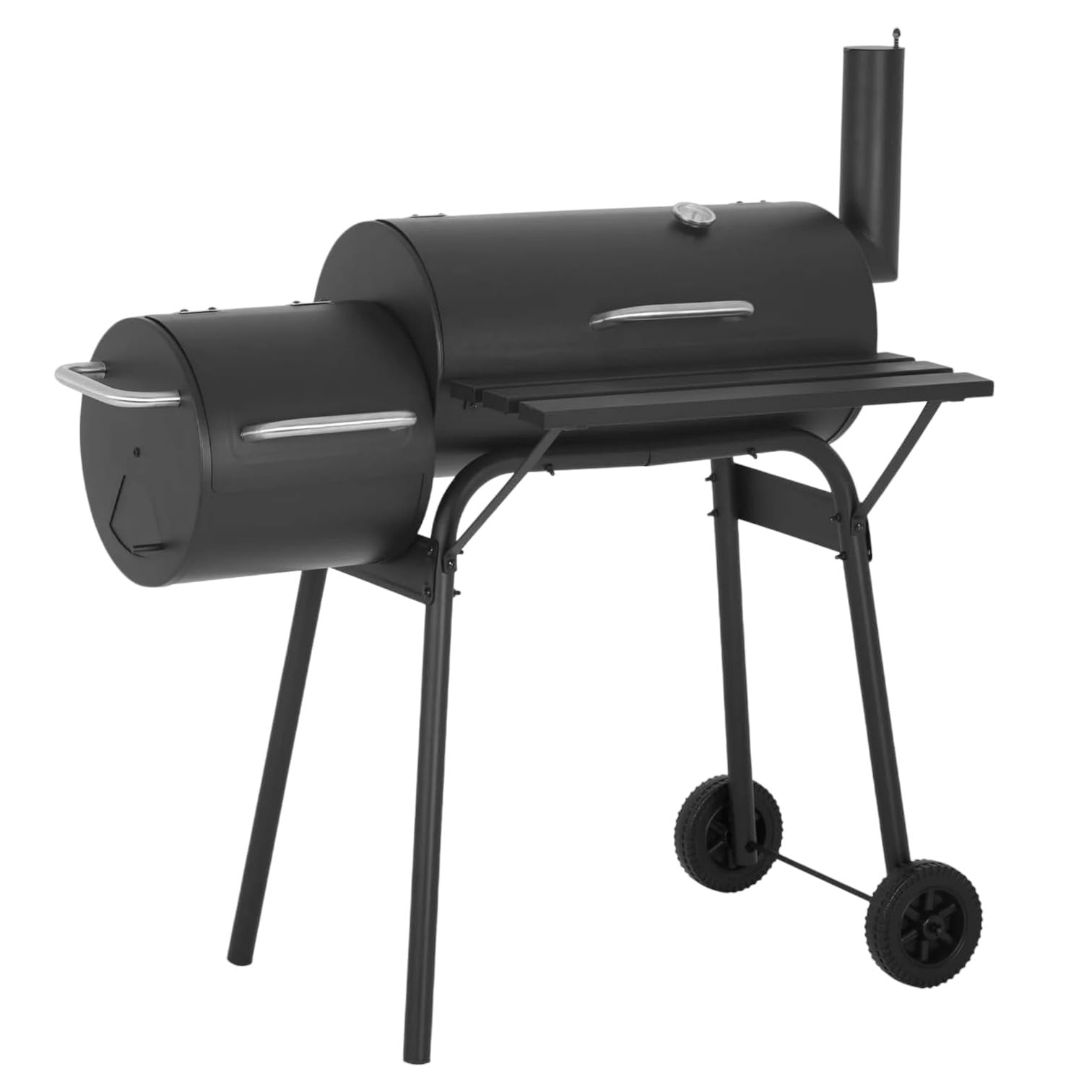 MOMENT Charcoal Grill with Offset Smoker, 110 x 53 x 116 cm, Cooking Surface, Outdoor BBQ Grill with Side Table for Backyard, Patio and Parties, Black