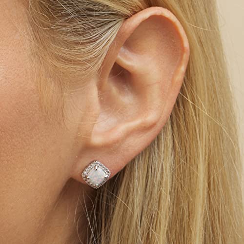 Barzel White Gold Plated Created White Opal Stud Earrings for Women - Made In Brazil2