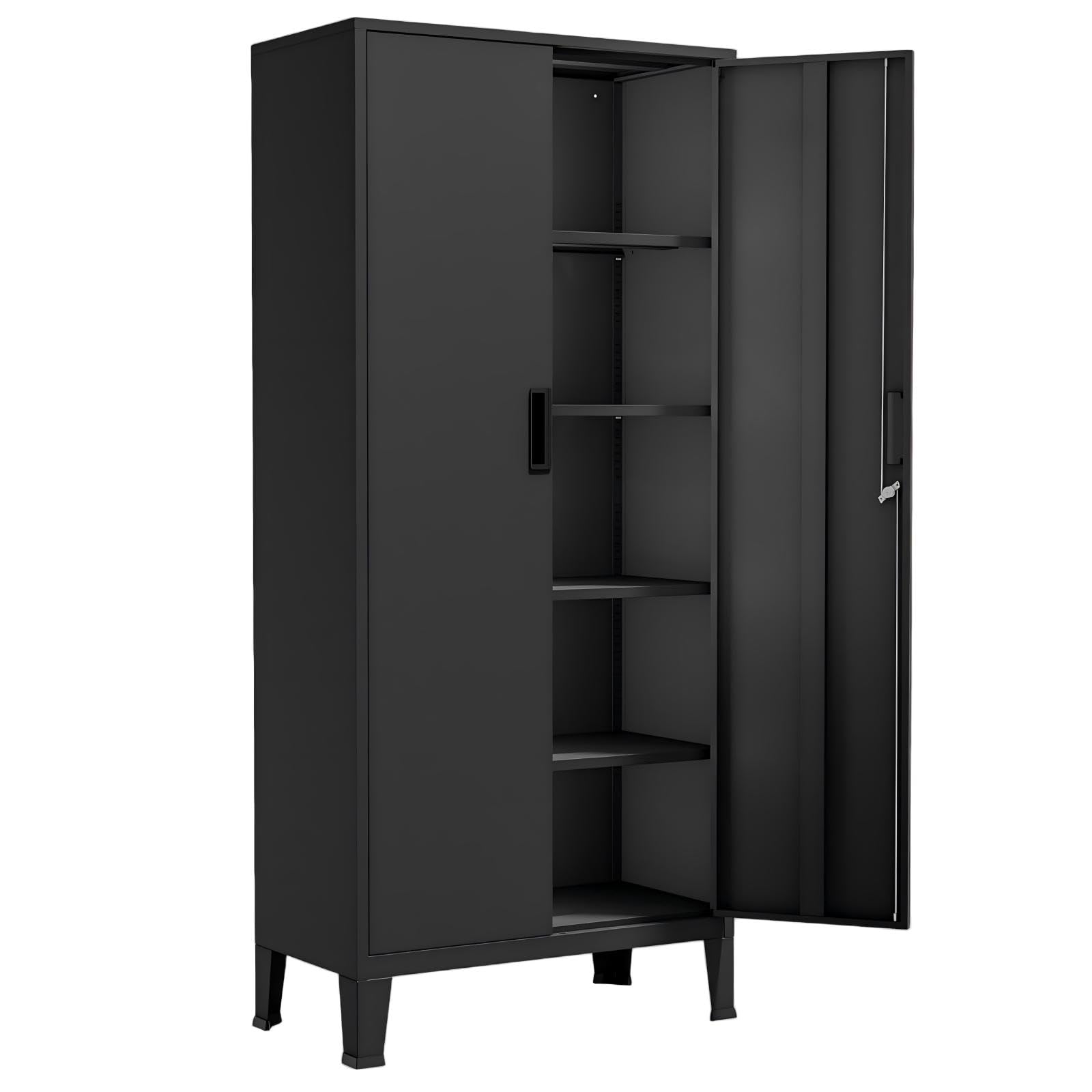 YOUDENOVA Aktenschrank,180 x 80 x 40 Metall Aktenschrank Abschließbar mit 2 Türen,Mehrzweckschrank mit 5 Ebenen,Mehrzweckschrank mit verstellbare Ablagen Schwarz