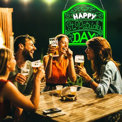 Image of Happy St. Patrick's Day Art Neon Signs Shamrock LED Neon Lights Dimmable Wall Decor for Kids, Room, Office, St Patrick's Day Party Gift Art for Boys Girls-12.2 x 12.2 IN-USB Powered-Acrylic