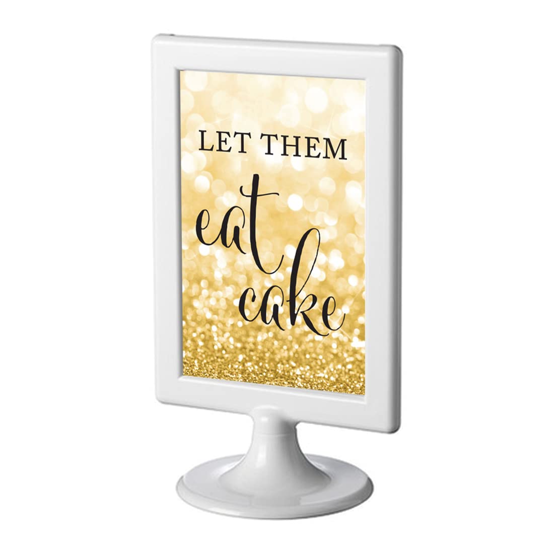 Andaz Press Framed Wedding Party Signs, Glitzy Gold Glitter, 4x6-inch, Let Them Eat Cake Dessert Table Sign, 1-Pack