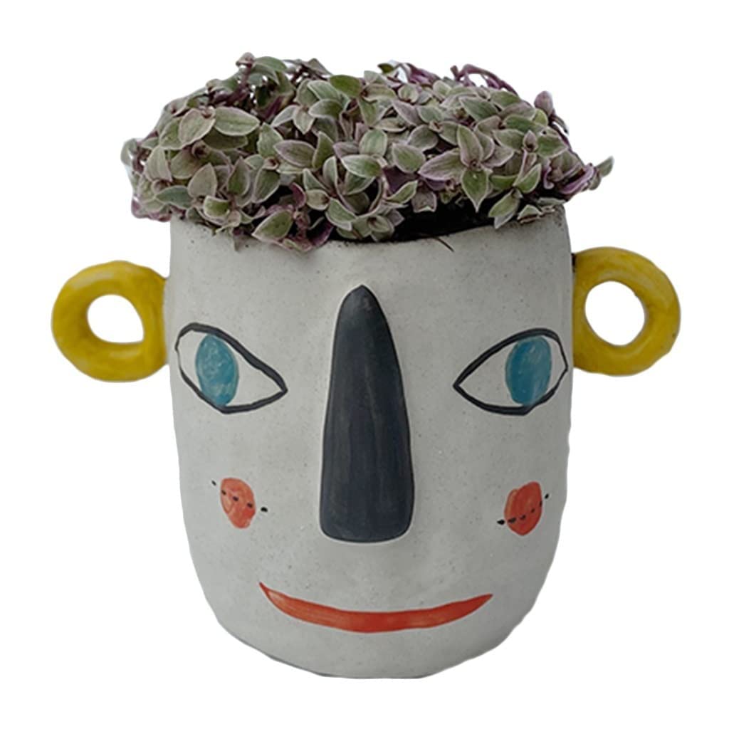 SWENEEN Face Planter Flower Pot Small Garden Pots Unique Pots For Plants Handmade Ceramic Flower Pot,Yellow