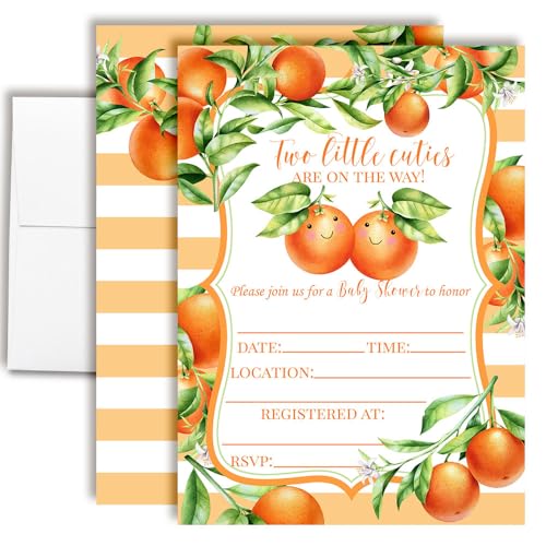 Invitaciones baby shower Two Little Cuties tarjetas de cartulina 5x7 sobres blancos Amanda Creation