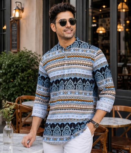 Image of Majestic Man Men's Cotton Regular Fit Short Printed Designer Kurta