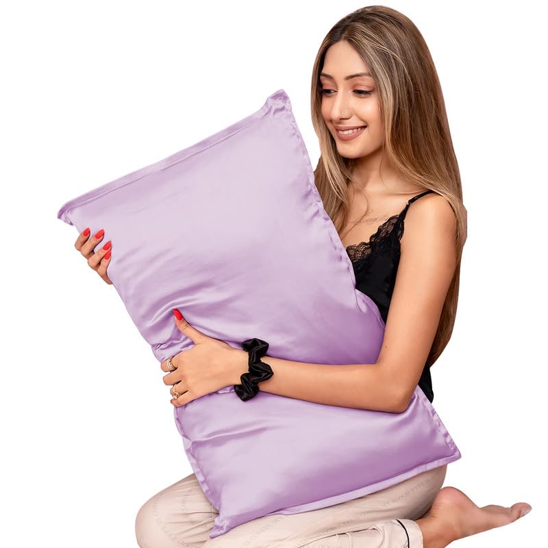 Furbo Mulberry Silk Pillow Cover Pure Silk Pillow Cases for Hair and Skin Anti Aging Anti Hair Fall Anti Acne Hypoallergenic 22 Momme 6A Grade 600 Thread Count 70 x 40.6 CM (Lavender, 2)