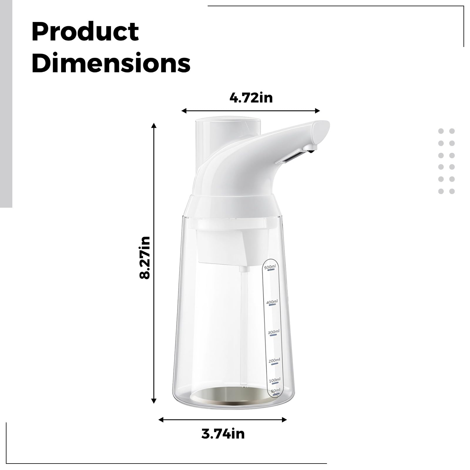 Dispensador automático de jabón, capacidad de 700 ml, bomba de sensor sin contacto con 4 niveles ajustables, funciona con pilas para cocina y baño