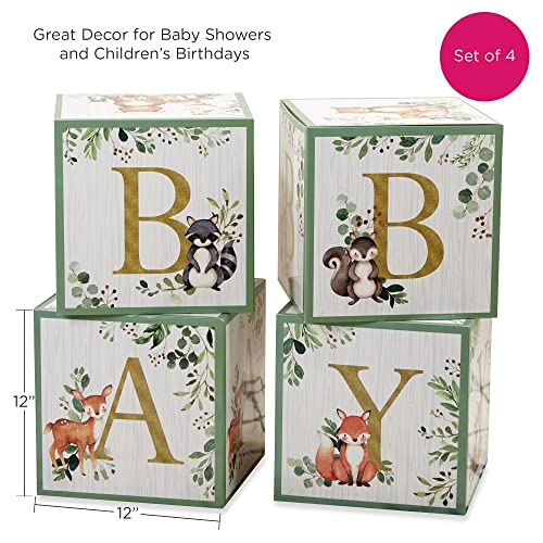 Image of Kate Aspen Woodland Baby Boxes With Letters For Baby Shower Decorations, Gender Reveal Decoration, Photo Prop & Forest Animal Nursery Decor (Set of 4 Stackable Blocks Spells B-A-B-Y)