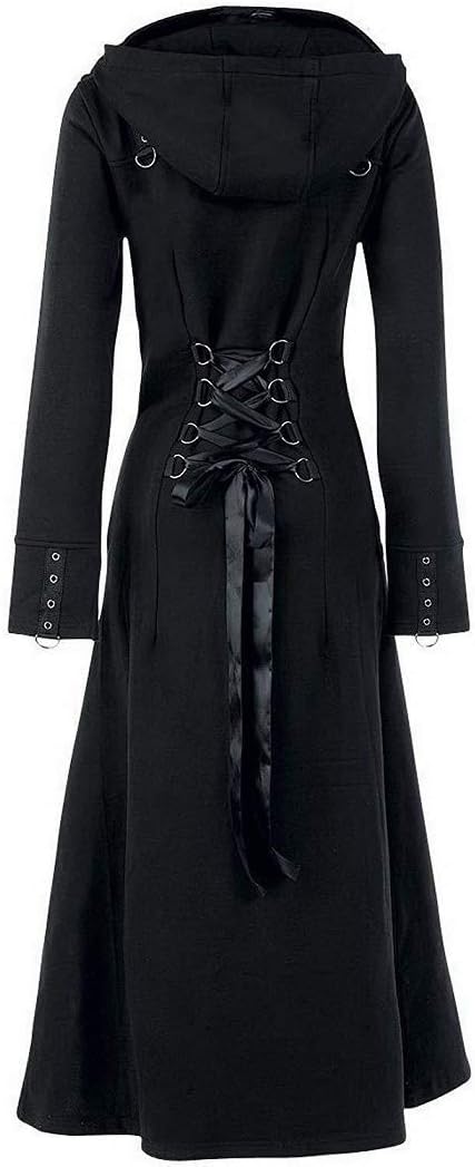 Darkrock Women's Black Fleece Long Zip up Hooded Raven Steampunk Coat