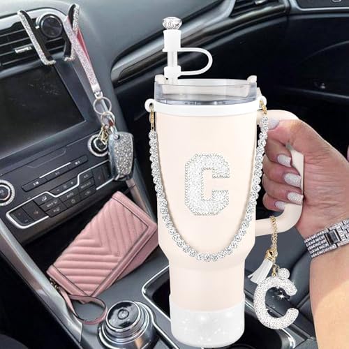 Hpebl 8PCS White for Stanley Cup Accessories 30/40 OZ Silver Bling Rhinestones Initials Charms for Stanley Decorations Tumbler Accessories Set Including Diamond Straw Topper,Spill Stopper(Letter R) - image 6
