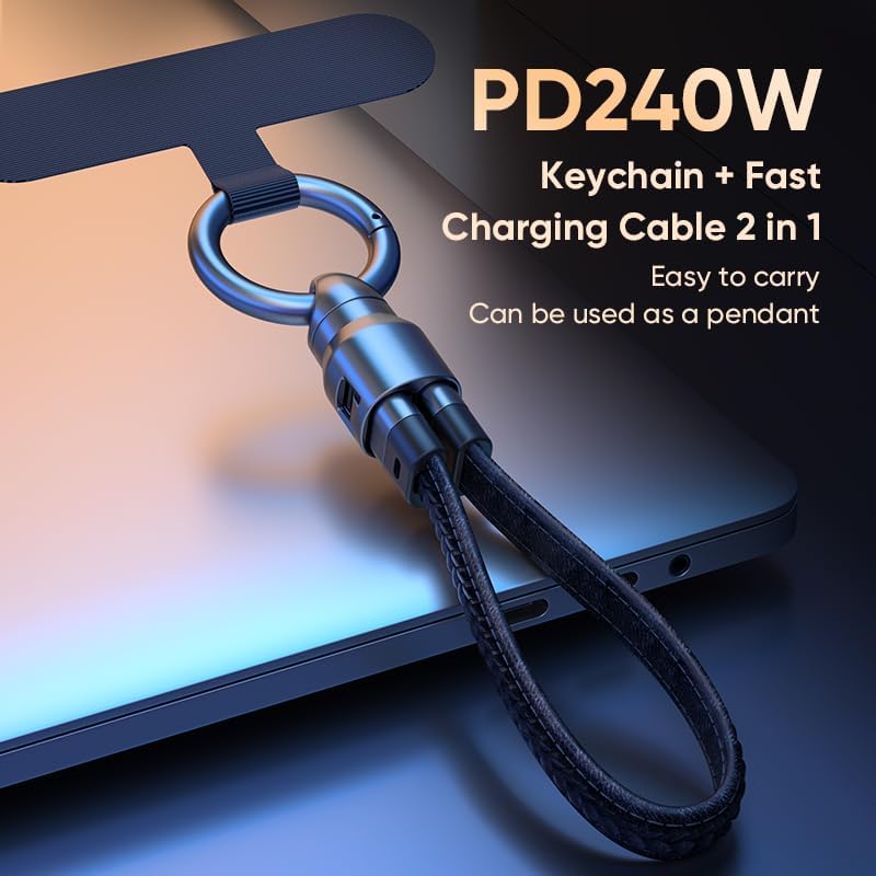 USB C Cable Keychain Charger Cable Short Leather Black image 5