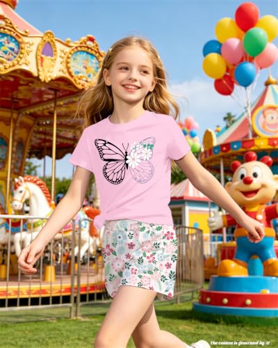 Image of Bestuline Girls Summer 2 Piece Outfits,Basic Short Sleeve Top & Shorts Set with Side Pockets,4-14Y