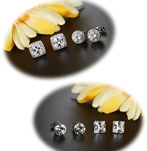 Thunaraz 6Pairs Halo Stud Earrings Round Square Brillant Cut Earrings With Gift Box (B:6Pairs) #TOP4