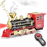 Hot Bee Remote Control Train Locomotive, Train Steam Engine Toy w/Smoke, Lights & Sounds, Christmas Trains Toys Gifts for 3 4 5 6 7 8+ Years Old Kids