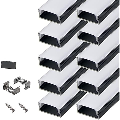 StarlandLed Black Aluminum Channel 10Pack 3.3Ft/1M For 16mm Wide Strip, Starlandled Aluminum Profile with Complete Mounting Accessories for up to 16mm LED Strip Light Cover