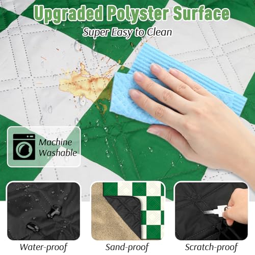 Doonly Picnic Blanket, 78\" x 78\" Large Waterproof Sandproof Beach Blanket, Foldable Outdoor Blanket Gingham Picnic Mat for Beach, Camping, Park, Grass, Lawn, Travel (Green) - Thumbnail 5
