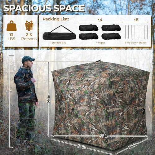Hunting Blind 270/360 Degree See Through Ground Blind - 2-3 & 3-4 Person Pop Up Deer Blind for Hunting with Carrying Bag - 300D Reinforced Portable Durable Blind for Turkey and Deer