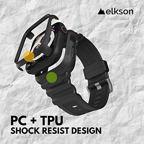 elkson Designed for Apple Watch Series 9/8/7/6/SE/5/4 [41/40mm], Quattro Pro Series Rugged Military Grade Protective Bumper Case with Strap Bands for iWatch, Stealth Black