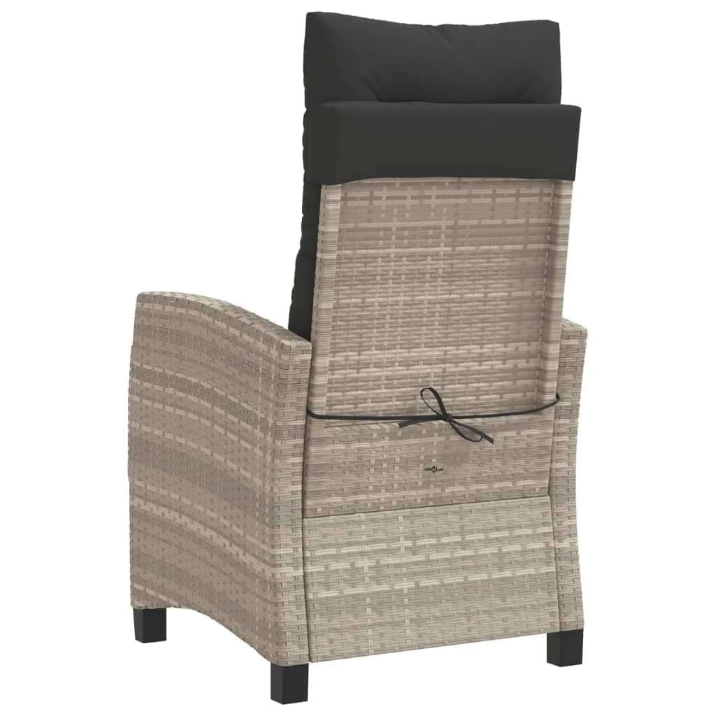 Set da 3 pezzi con cuscini grigio chiaro in polyrattan per giardino, balcone o terrazza con schienale regolabile e cuscini imbottiti spessi con rivestimenti sfoderabili