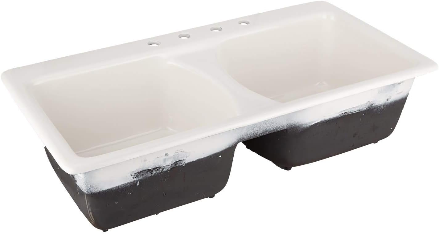 Signature Hardware 424857 Selkirk 43" Drop In Double Basin Cast Iron Kitchen Sink with 4 Faucet Holes at 8" Centers