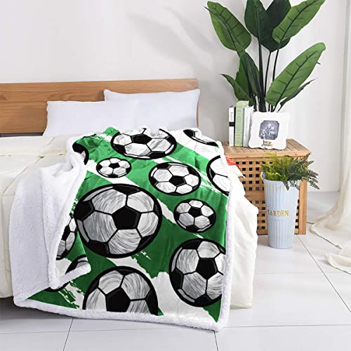 Soccer Throw Blankets Green Fleece Flannel Football Blanket Gifts For Kids Boys Girls Fuzzy Warm Soft Throw Blanket For Couch Sofa Bed Office (Green, 50"X60") #TOP2