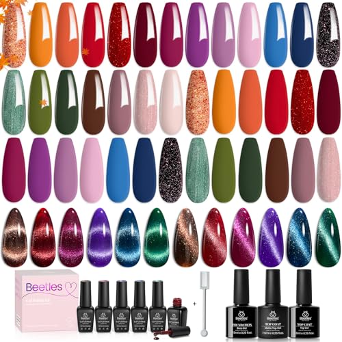 beetles Gel Polish Nail Set 20 Pcs Fall Winter Red ...