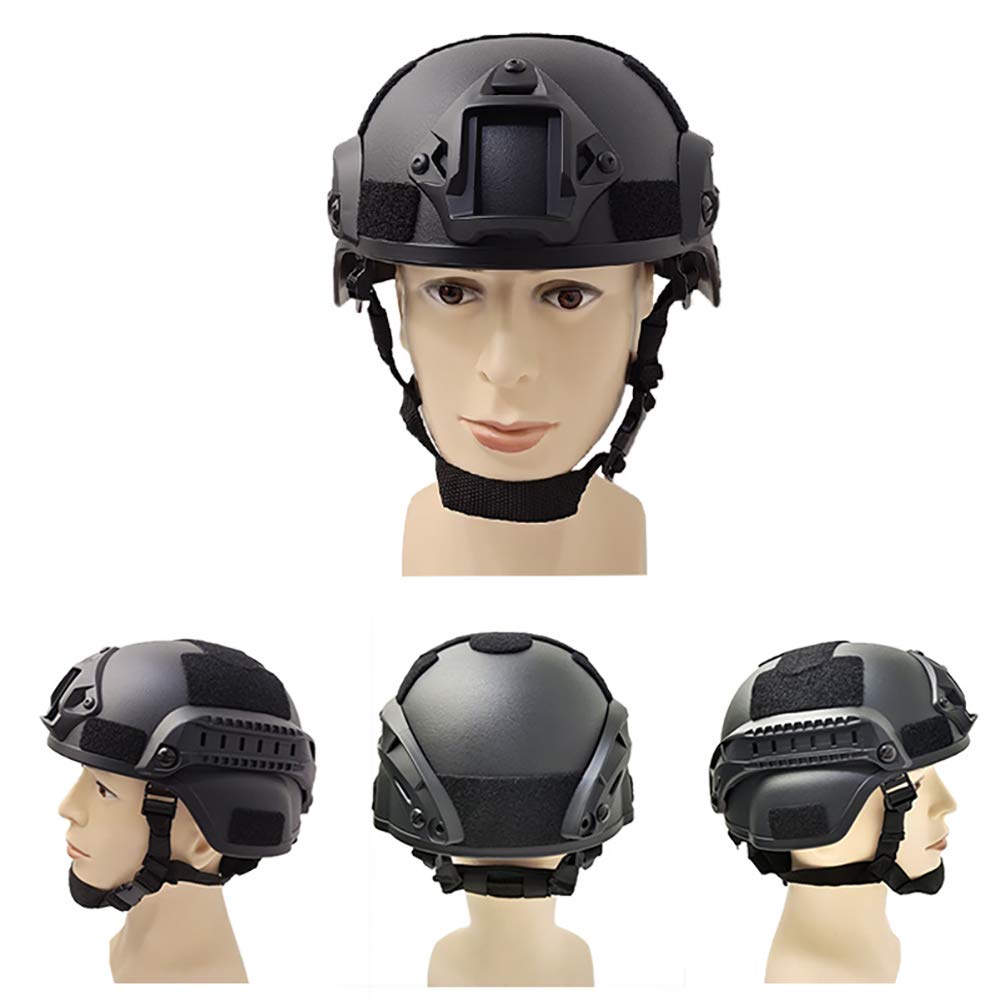 Casco Tattico Militare Elmetti Tattici Imbottiti Regolabili Regolabili con Montaggio Nvg E Ferrovia Laterale per Airsoft Paintball Hunting Shooting (Nero 56-60 Cm)