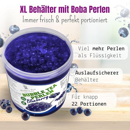 Momo’s Tea® Bubble Tea Perlen - zum selber machen [Blaubeere - 1300g XXL Behälter] - 100% vegan, halal, glutenfrei