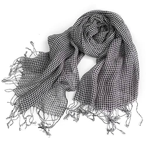 Flax Linen Scarf For Women Men Plaid Striped Print Lightweight Breathable Scarves Warm Stole Wrap Sunscreen Shawl