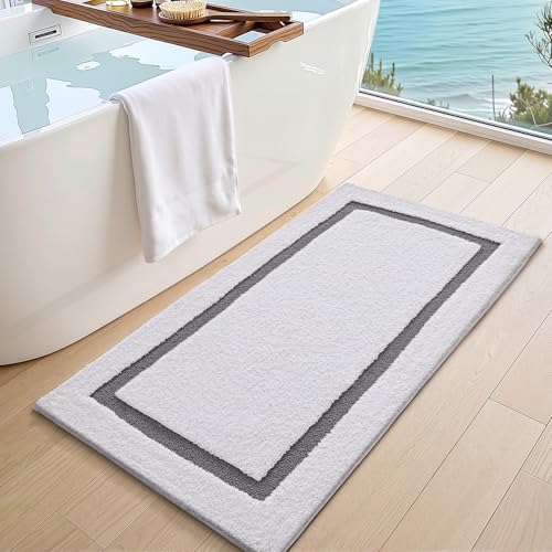 Image of Color&Geometry White Bathroom Rugs 43x24, Extra Soft Absorbent Microfiber Bath Rugs, Non-Slip Bathroom mat, Washable Plush Bath Mats for Bathroom, Shower, Bathtub, Laundry, White Gray