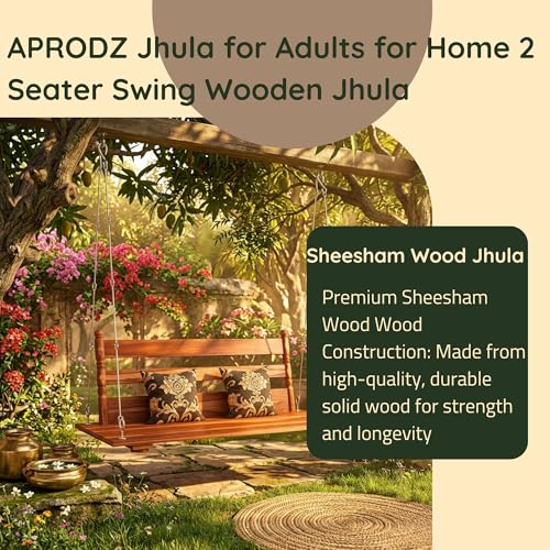 Image of APRODZ Jhula for Adults for Home 3 Seater Swing Wooden Jhula for Indoor Outdoor & Balcony Traditional Hammock House Swings Jhula| House Swings Backyard for Adults (52 Inches, Natural Finish)