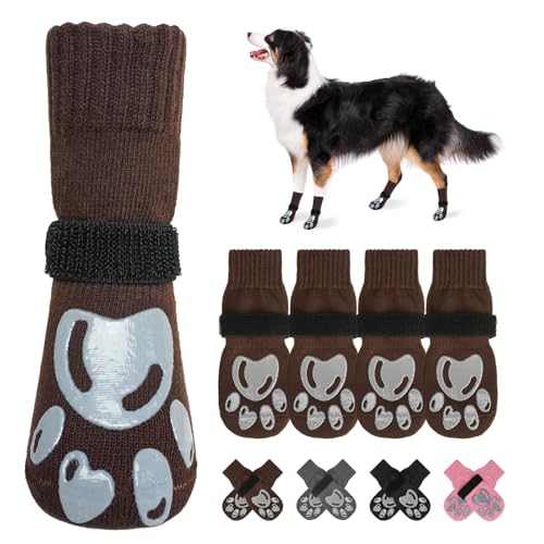 BEAUTYZOO Dog Socks, Non Slip Dog Socks to Prevent Licking Paws -Dog Shoes for Hot/Cold Pavement, Dog Boots & Paw Protectors, Dog Booties for Hardwood Floors, Small Medium Large Senior Dogs