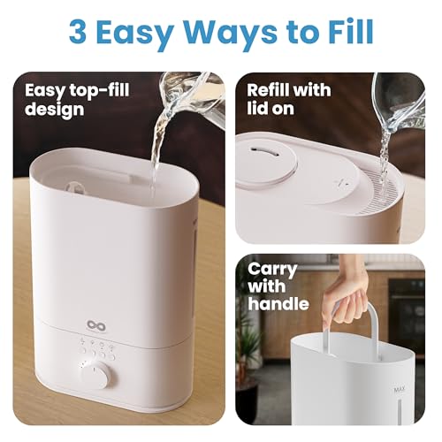 Everlasting Comfort 6L Top Fill Humidifier for Bedroom – Quiet, Easy to Fill & Clean, 60HR Runtime, Night Light, Timer, Ultrasonic Cool Mist, Auto Shut-Off, Essential Oil Compatible - White - Image 6