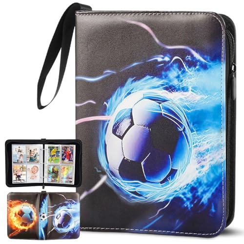 Dexpally Football Card Binder 50 Page 400 Pockets Football Card Holder Book with Zipper and Handle Strap Trading Cards Albums with Removable Sleeves for Baseball Sports Star and Game Cards