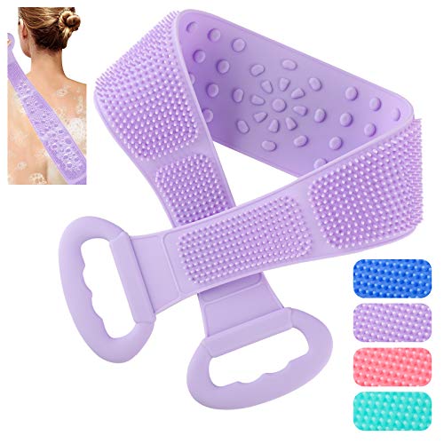 Geloo Silicone Back Scrubber for Shower, Silicone Body Scrubber Brush, 2020 Version Bath Accessories for Women and Men, Larger Size 31.4 Inch Body Brush More Friendly and Comfortable (Purple)