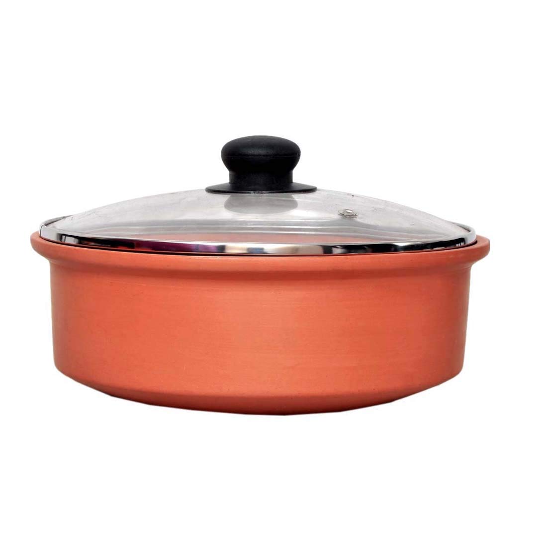 vaghbhatt Clay Kadai with Lid 2 Litre, Hand Made Pottery Earthen Kadai, Clay Handi Pots Combo for Cooking and Serving (Brown, 2 Litre) Used on LPG and Microwave