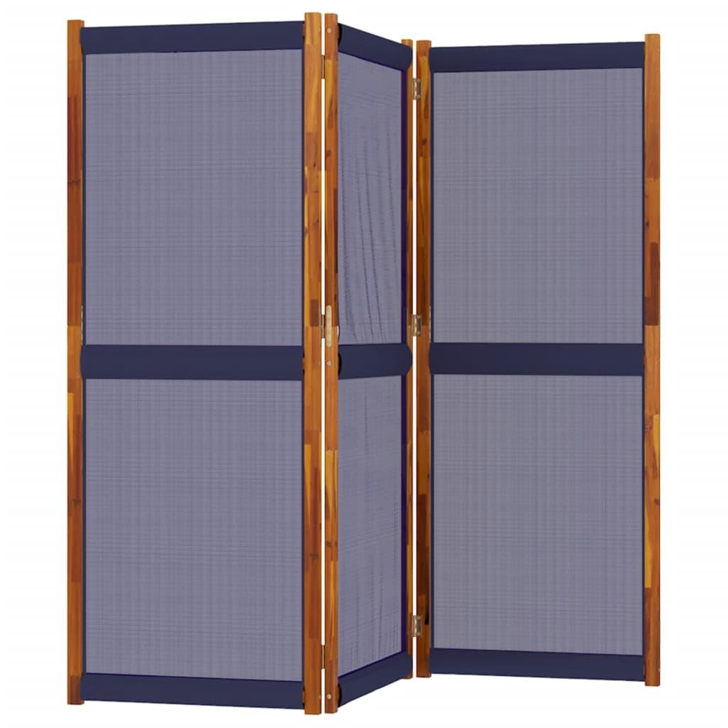 Paravent pliable 3 pièces en bois d'acacia et textilène pour brise-vue et intimité à l'intérieur et à l'extérieur Bleu foncé 210 x 180 cm