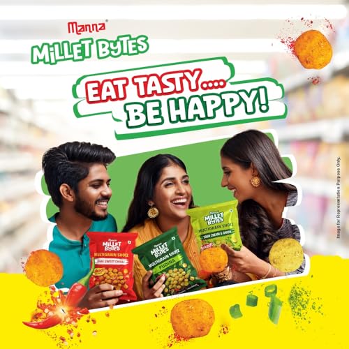Image of Manna Multigrain Snacks, Pack of 10, Sour Cream & Onion Baked, No Palm Oil, No Maida Millet Bytes Multigrain Shotz