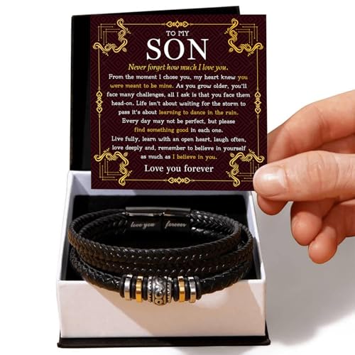 To My Son Bracelet From Father And Mother With Heartfelt Message & Elegant Box, Love You Forever Bracelet Braided Leather, Men's Gift For Son On Christmas, Graduation, Birthday2