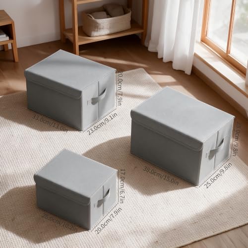 GUOHNHE Aufbewahrungsbox mit Deckel für Regal, Grau, 26x20x17 cm, 4 Stück – Ansicht 4