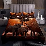 Elefant Steppdecke 3D Wildtiere Muster Bettüberwurf 220x240cm für Kinder Adult Tierwelt Design Tagesdecke Naturthema Mit 2 Kissenbezug