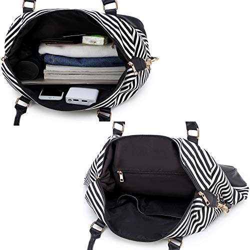 CAMTOP Women Ladies Weekender Travel Bag Canvas Overnight Carry-on Duffel Tote Luggage (Stripe -Black)