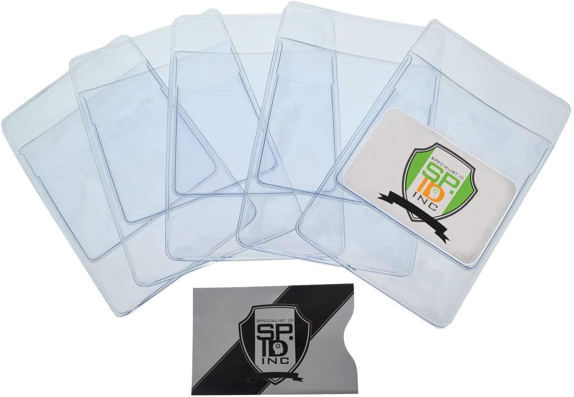 5 Pack - Heavy Duty Pocket Protector with Horizontal ID Badge Holder - Clear Plastic Shirt/Lab Coat Pocket Pouch Organizer for Pens, Pencils, Small Tools, Name Tags and More by Specialist ID