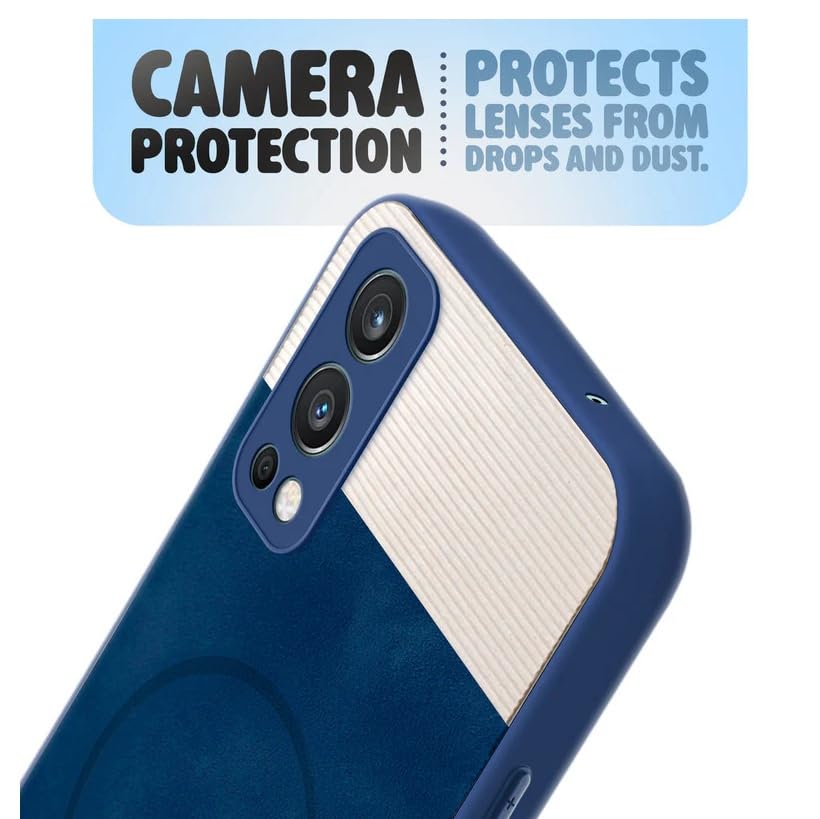 Image of Bintage CASE Mac Safe Design Hard Light Weight Back Case | Soft Border Camera Protect | Dual PU Leather Finish Back Cover Compatible for OnePlus Nord 2 5G - White & Blue