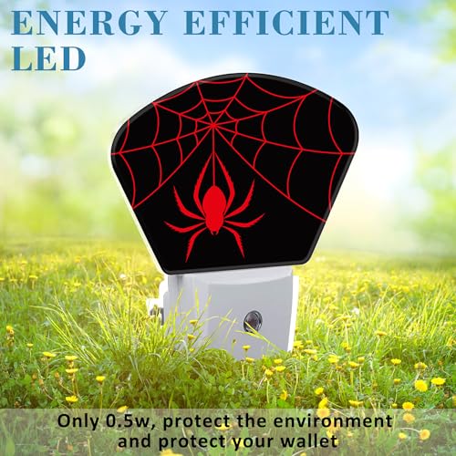 Image of Red Spider Night Light for Kids, Spider Web LED Night Light Plug into Wall with Dusk to Dawn Sensor for Girls Boys Women Men Bedroom, Hallway, Kitchen, Bathroom, Stairs Decor