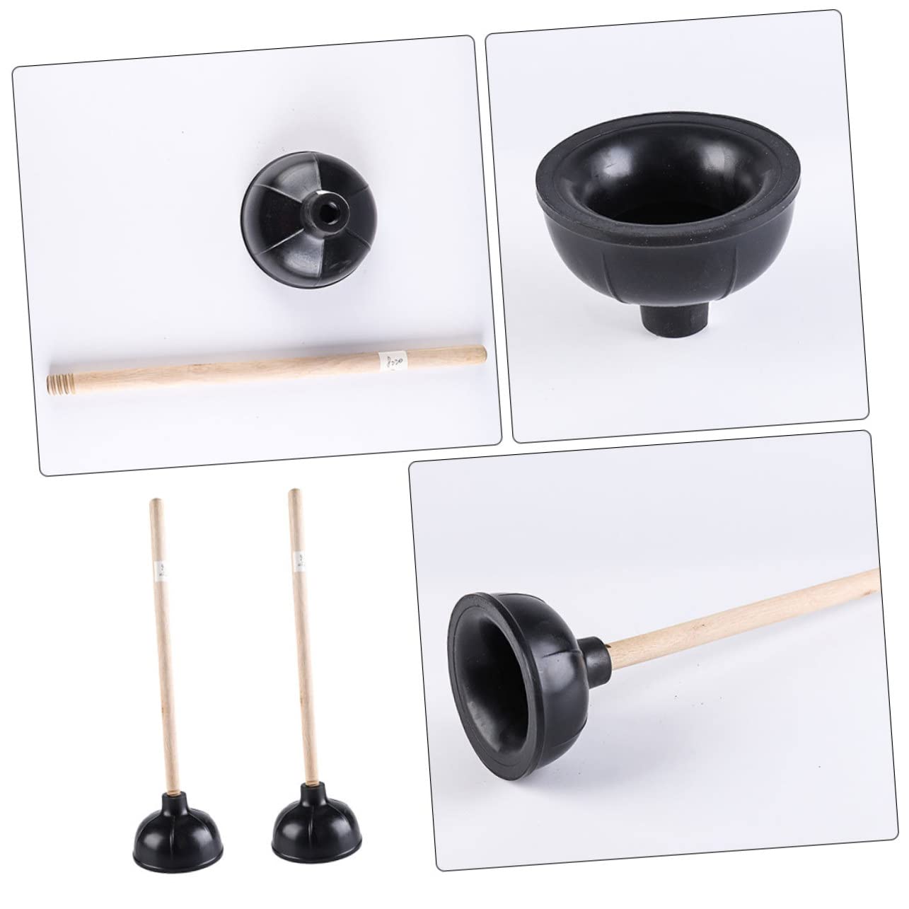 Ventouse Ménagère à Manche en Bois, Lot de 2, Noir
