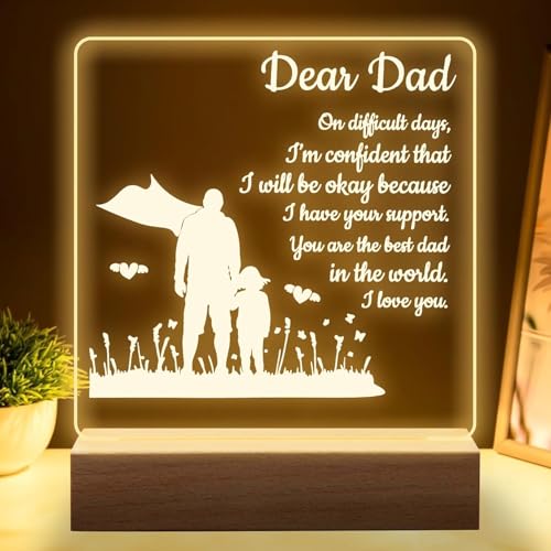 KASTWAVE Acrylic Night Light Dad Gifts from Daughter - Unique Birthday Fathers Day Thanksgiving Christmas Gifts for Dads Who Have Everything - Special Keepsake for Dad
