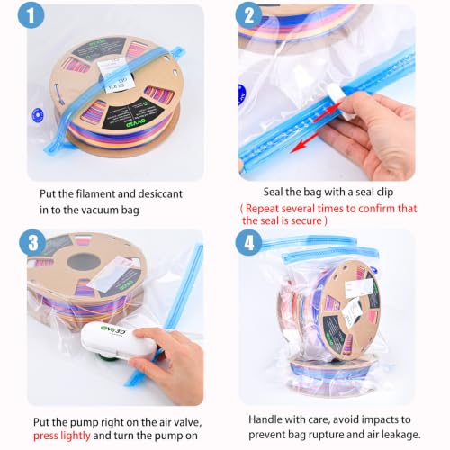 Image of 30 Pcs Filament Vacuum Storage Bags with Upgraded Pump for 3D Printer Accessories, Reusable 3D Printer Filament Storage Bags Vacuum Storage Seal Bag to Keep Dry, Plus Size 32x34cm / 12.6x13.4inch